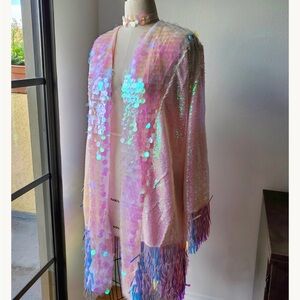 Iridescent Sequin Kimono with Fringe- Custom
